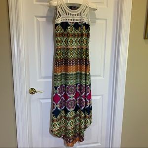New Directions Maxi Print Crochet Detailed Dress M